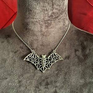 Bat Necklace W/ Black Rhinestones